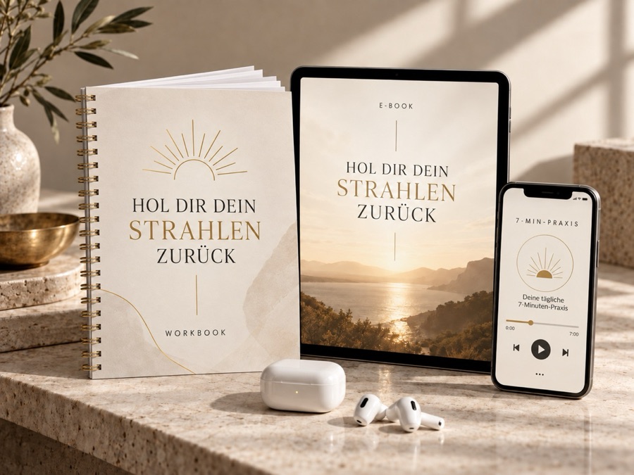 Workbook, E-Book und Audio des Minikurses „Hol dir dein Strahlen zurück.“